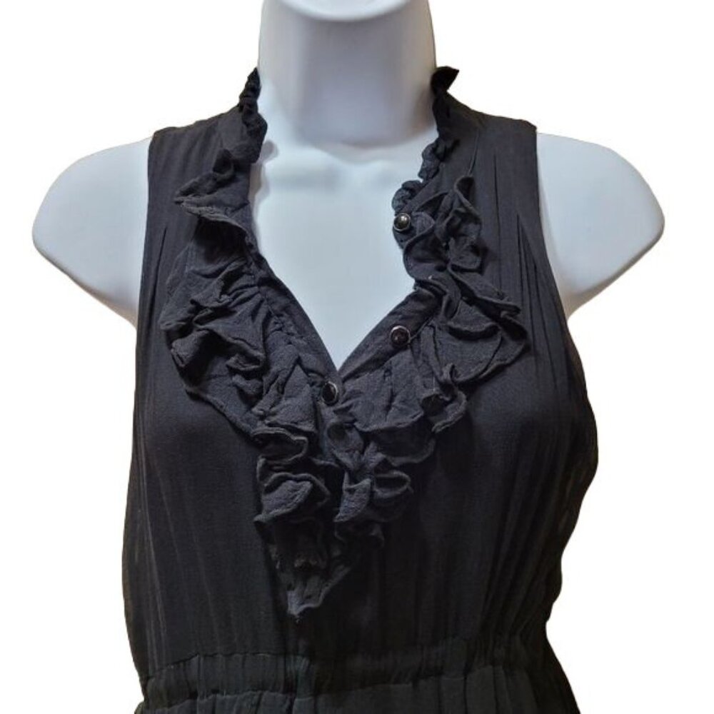 Anthropologie Ya Da Women’s Size  Medium Black Silk Dress Ruffle Collar Layered - Picture 2 of 5
